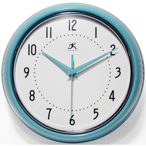 Infinity Instruments Retro Round Turquoise - 9.5" Retro Metal Wall Clock 10940-TQSE